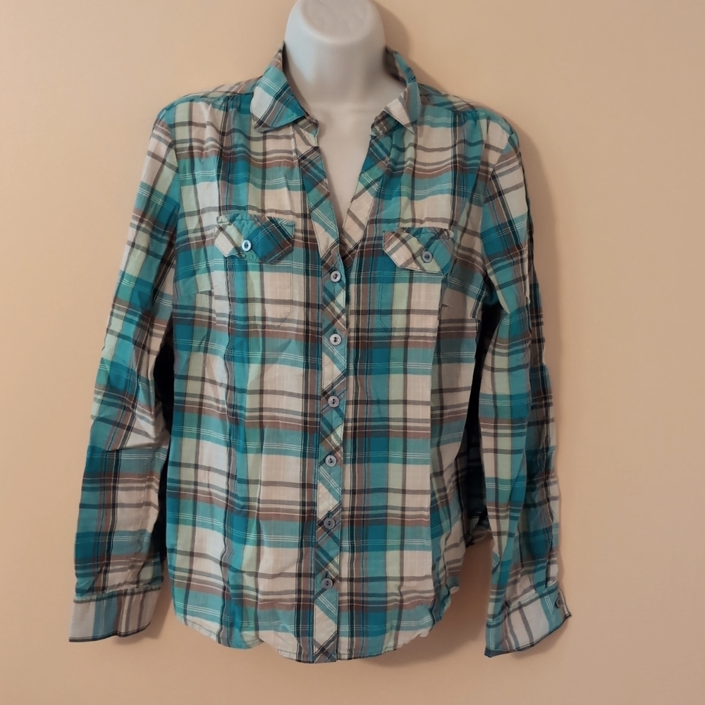 Cato Ladies Collared Long Sleeve Plaid